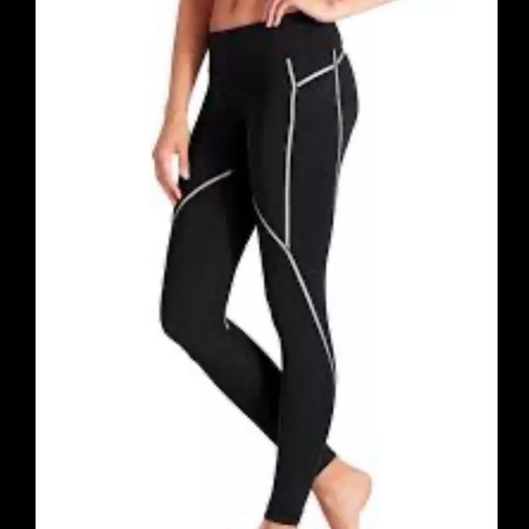 Athleta Pants - ATHLETA Black Reflective Stride Active Workout Gym Running Leggings Size Medium